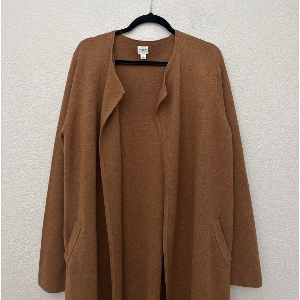 J. Crew Longline Open Front Cardigan Sweater Camel Brown Size Large - Picture 3 of 11